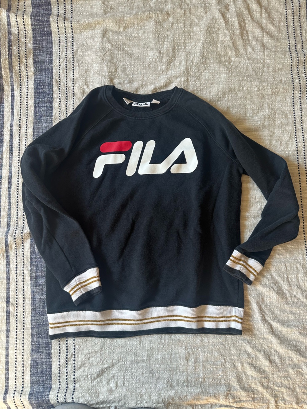 Vintage FILA Black Crewneck Sweater with White and Red Logo